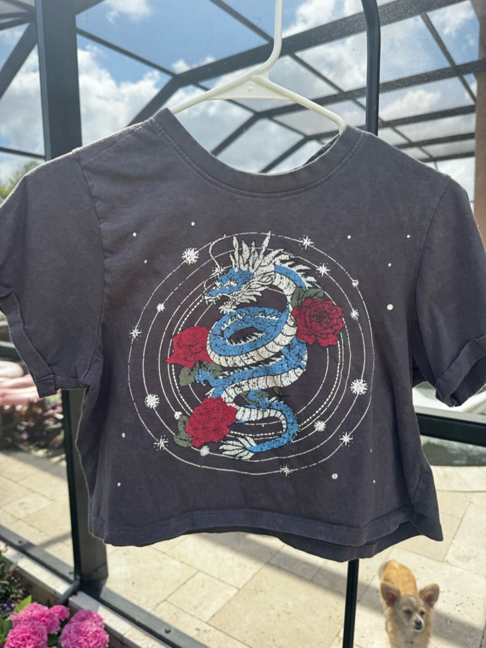 Vibe Black Tee with Blue Dragon & Red Roses